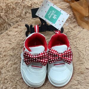 Kids White and Red Polka Dot Bow Shoes